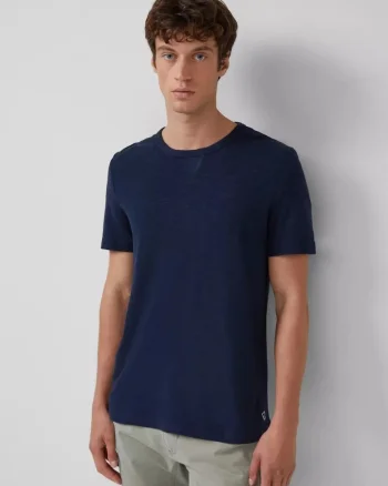 Tricou din bumbac cu decolteu la baza gatului, Bleumarin inchis