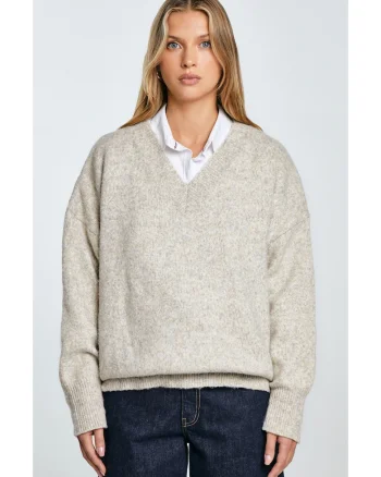 Pulover oversize cu decolteu in V Violina 801
