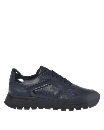 Pantofi sport din piele cu segmente din piele intoarsa, Albastru