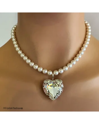 Colier argint 925 cu perle,  Charming Heart, inima detasabila