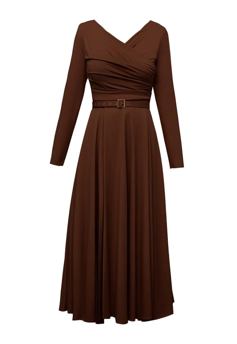 Rochie midi evazata din lyocell Sunday, Negru, Maro