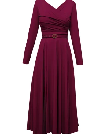 Rochie midi evazata din lyocell Sunday, Negru, Rosu inchis