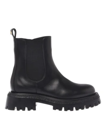 Ghete din piele cu garnitura din material textil, Negru