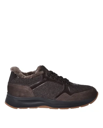 Pantofi sport de lana si piele intoarsa, Maro