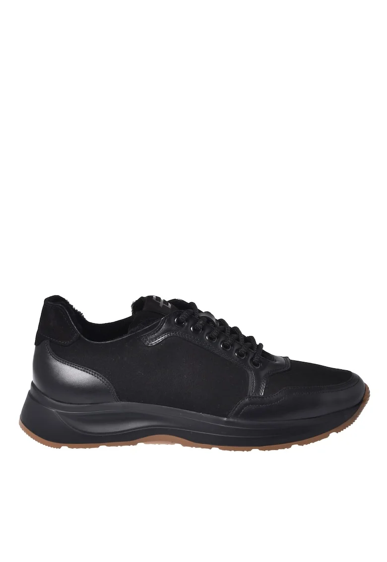 Pantofi sport cu garnituri de piele intoarsa si piele, Negru