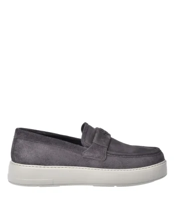 Pantofi loafer din piele intoarsa cu varf rotund, Gri