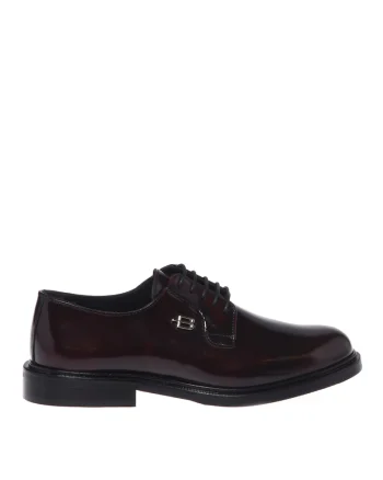 Pantofi de piele cu monograma metalica, Visiniu