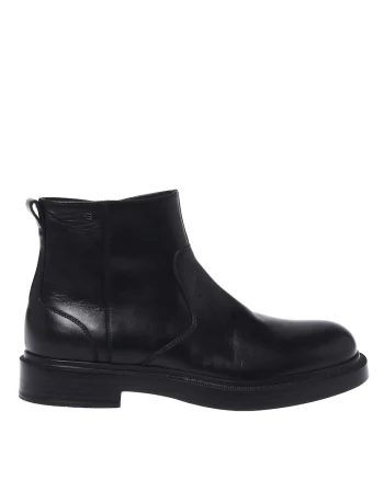 Ghete din piele cu varf rotund, Negru