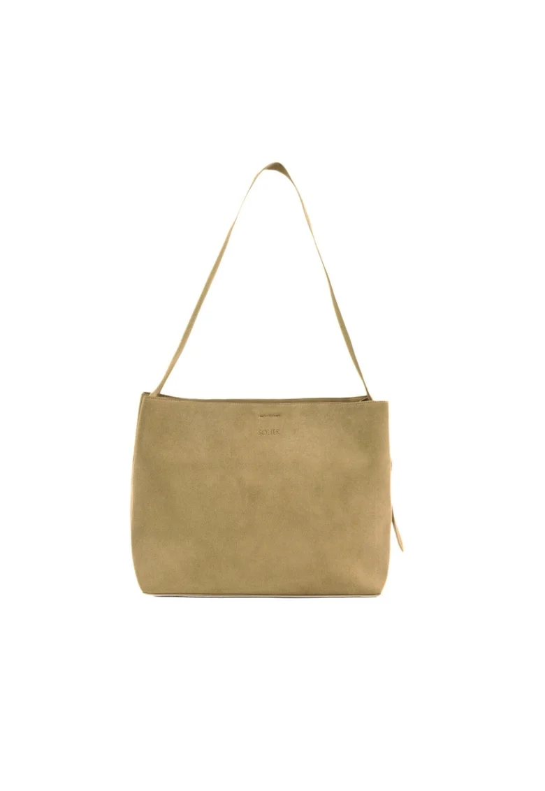 Geanta dama din piele intoarsa  FL38 Sienna, shopper, A4, cu catarama, curea reglabila, incapatoare, eleganta, pentru birou si zilnic, Bej, 40 x 29 x 15 cm