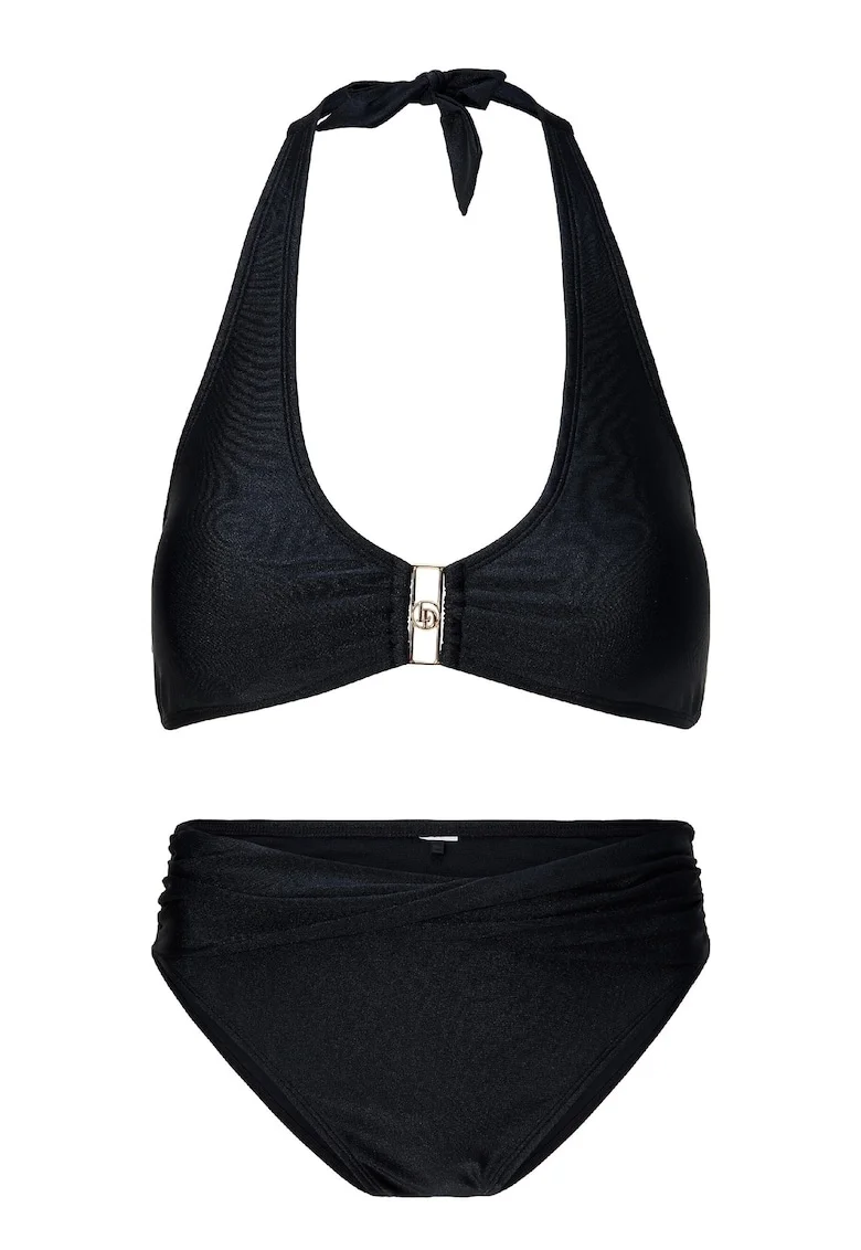 Costum de baie in doua piese si monograma metalica, Negru