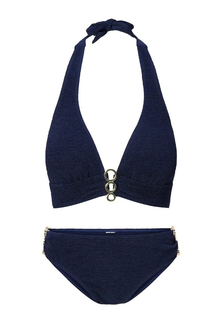 Costum de baie cu doua piese si elemente circulare metalice, Albastru