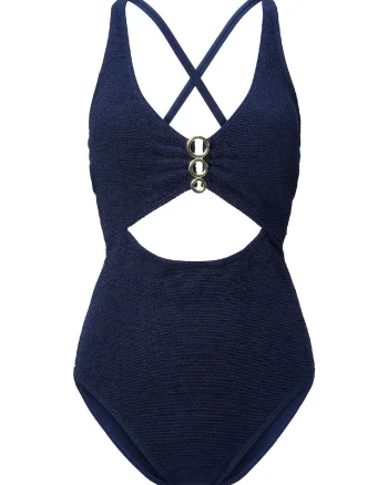 Costum de baie cu model uni, Albastru
