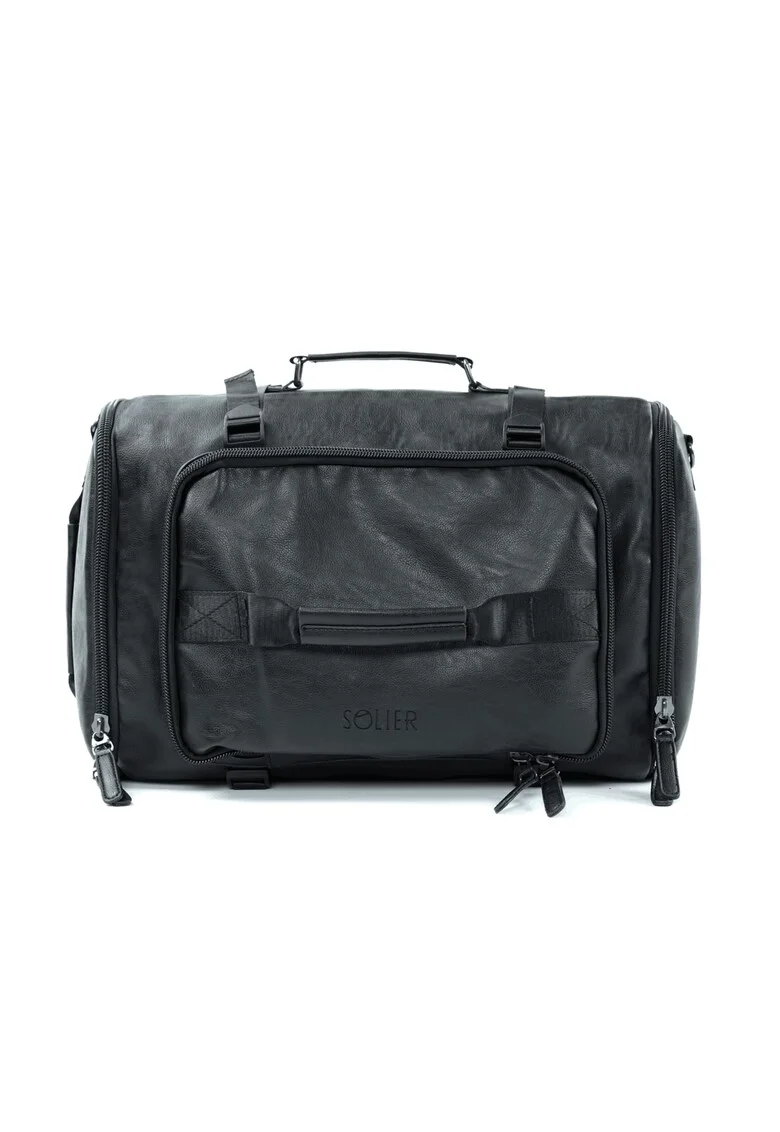 Geanta de voiaj barbati 2in1  S35 Riven, neagra, piele eco, transformabila in rucsac, compartiment laptop, 47x33x21 cm