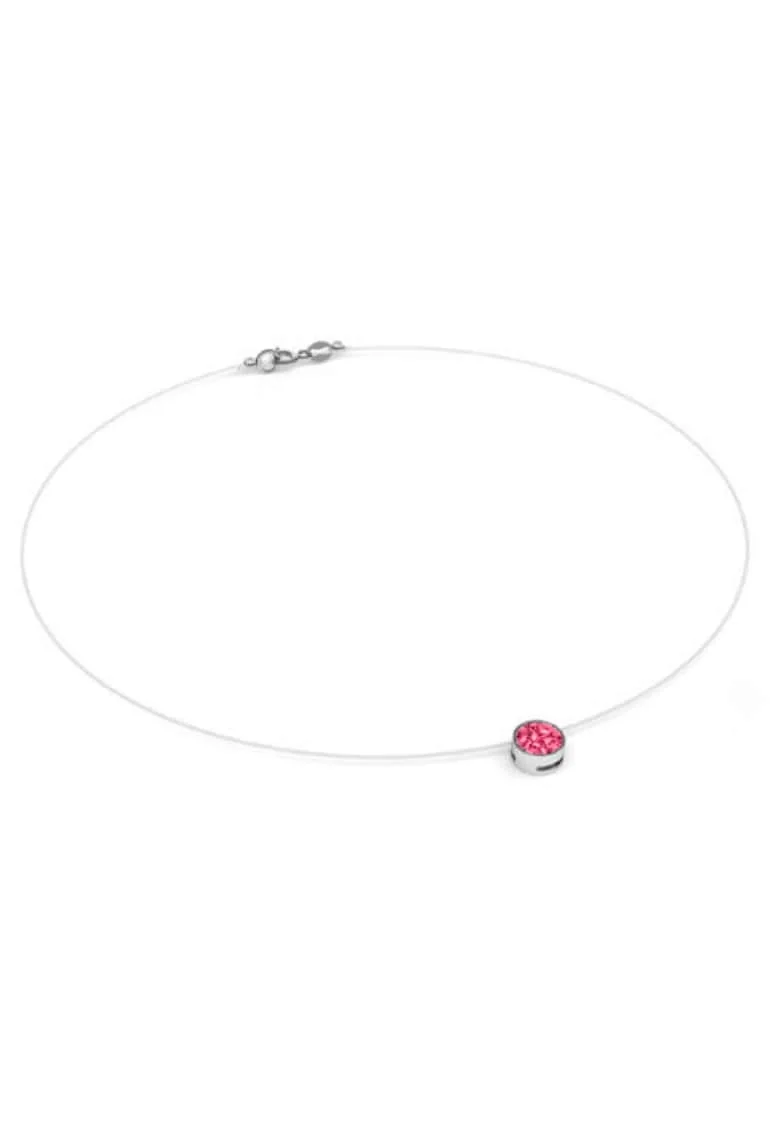 Colier fir transparent cu Cristal Swarovski in Caseta din Argint 925, reglabil 38-41 cm, Roz