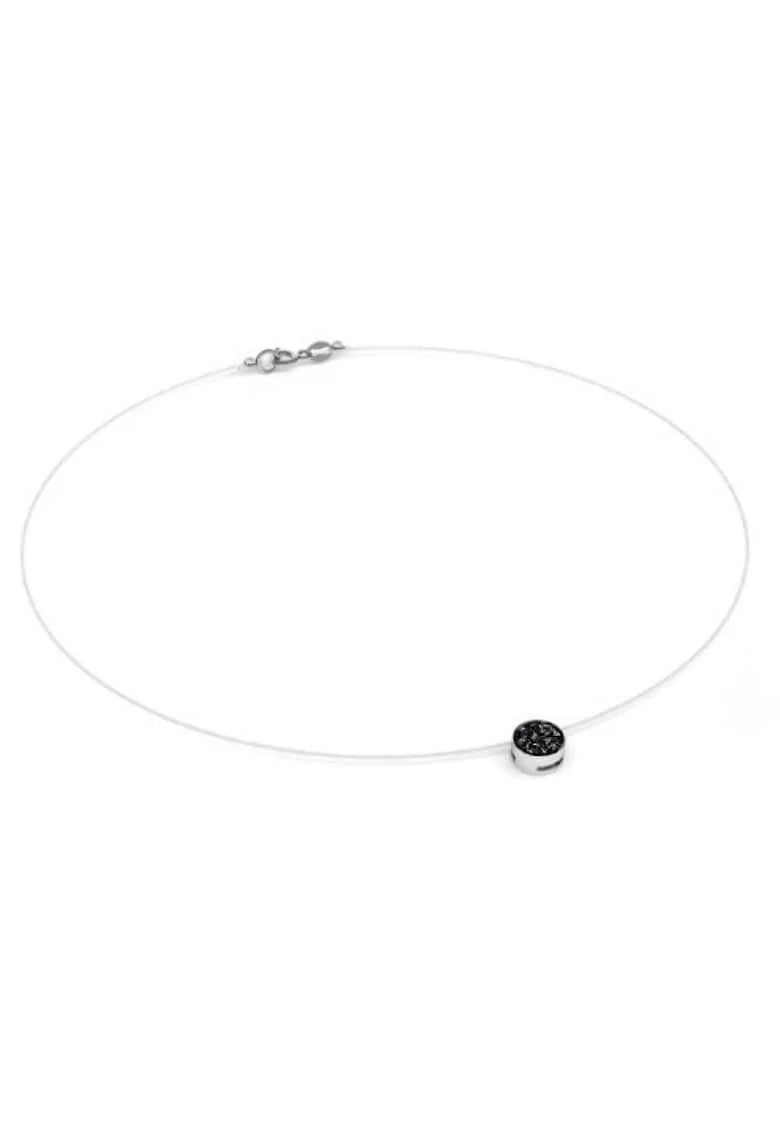 Colier fir transparent cu Cristal Swarovski in Caseta din Argint 925, reglabil 38-41 cm, Negru