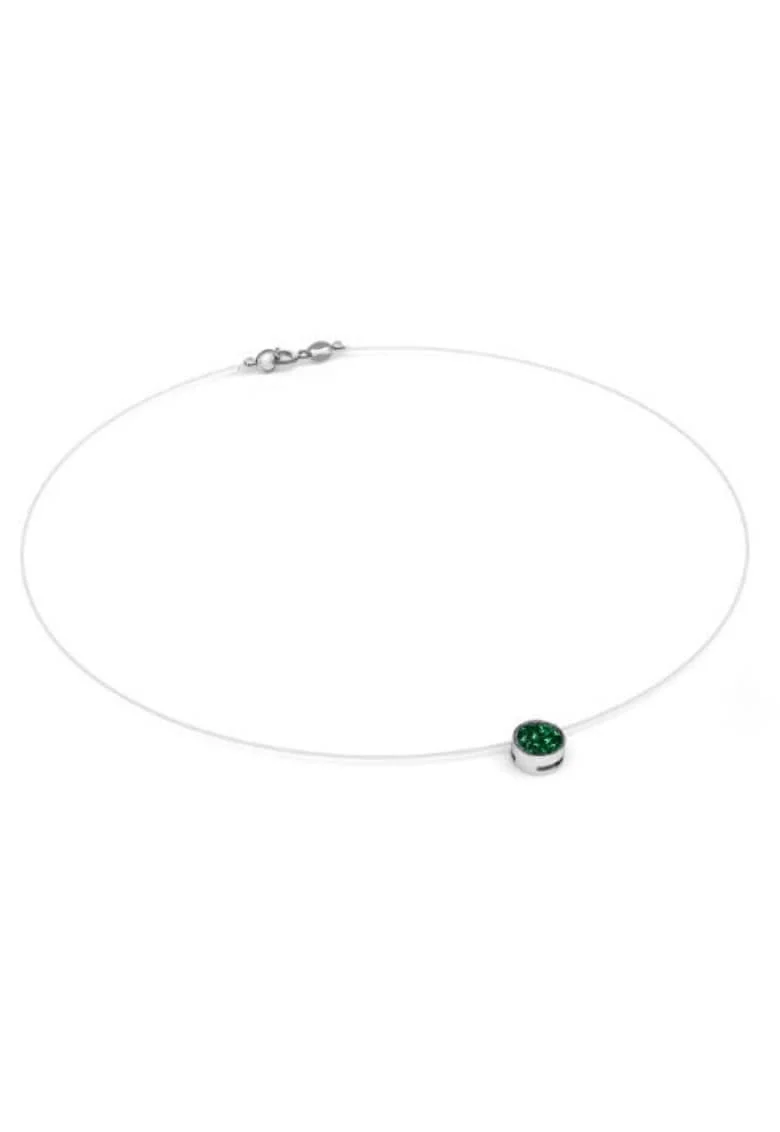 Colier fir transparent cu Cristal Swarovski in Caseta din Argint 925, reglabil, Verde inchis