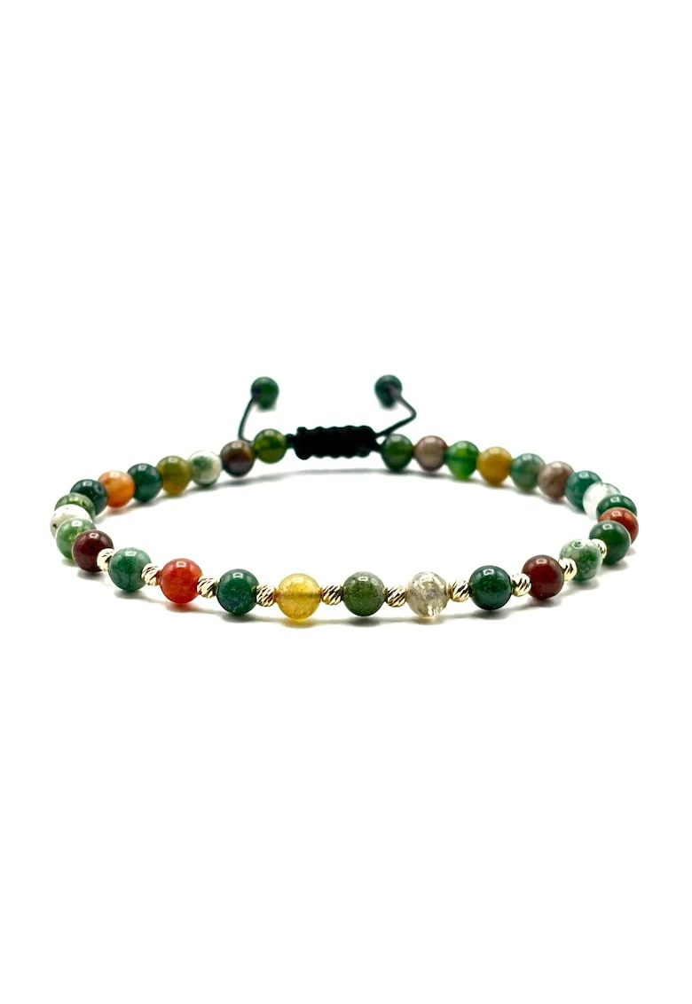Bratara cu 10 bile din AUR 14K si pietre semipretioase naturale, snur reglabil, Multicolor