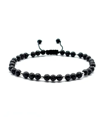 Bratara cu bile din Argint 925 si pietre semipretioase naturale, snur reglabil, Negru
