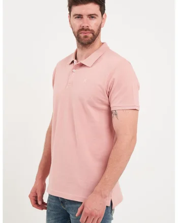 Tricou polo din bumbac de pique, Roz somon