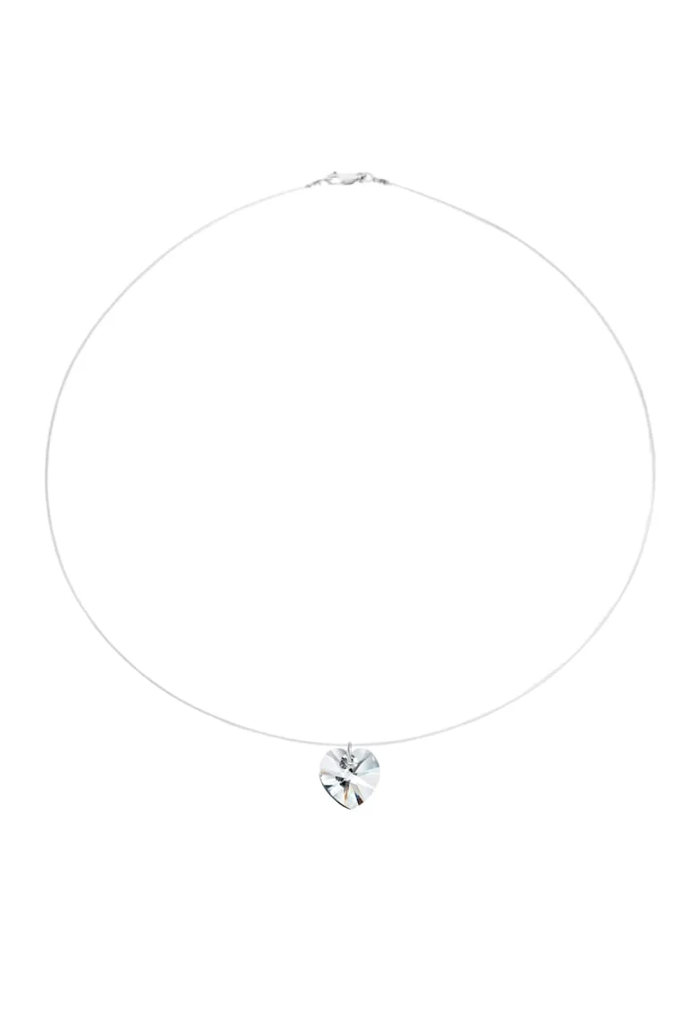 Colier fir transparent cu pandantiv Inimioara Swarovski si inchidere din Argint 925, reglabil, Transparent