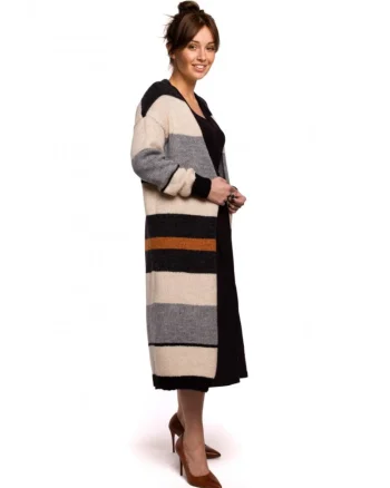 Cardigan cu dungi, Acril/Lana/Poliester, Negru/Bej/Gri