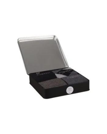 Set 4 perechi de sosete pentru barbati,  lungi, 61111X, cutie cadou metalica, negre, Negru | gri