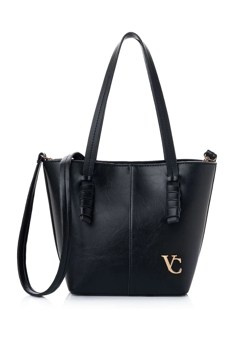 Geanta shopper  din piele ecologică, Negru, 23 x 30 x 14 cm