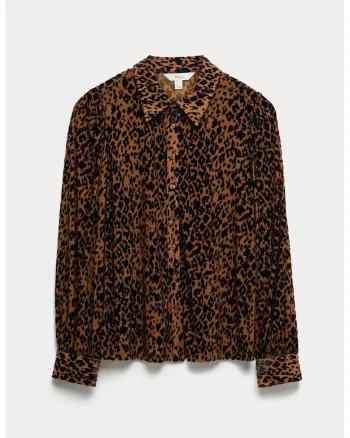 Camasa cu animal print, Negru/Maro