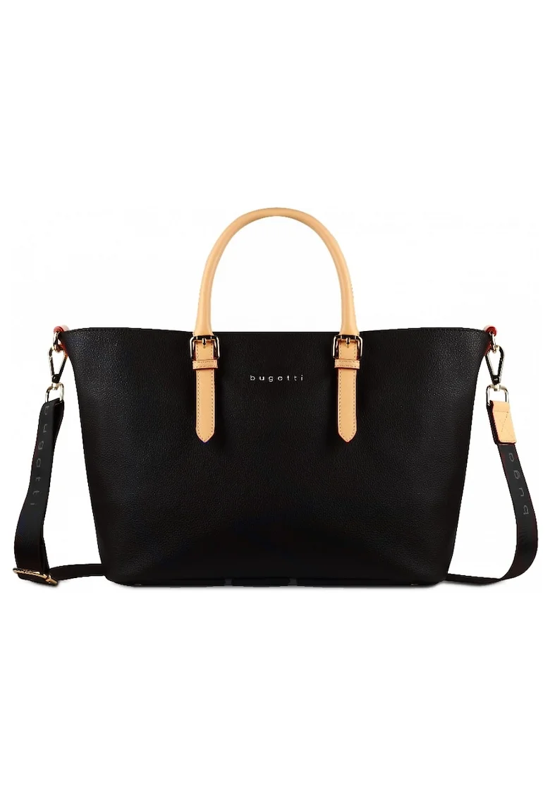 Geanta  Ella shopper, neagra, cu manere si bretea, medie