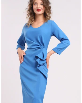 Rochie midi cu franjuri si volane, Albastru royal