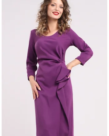 Rochie midi cu franjuri si volane, Violet