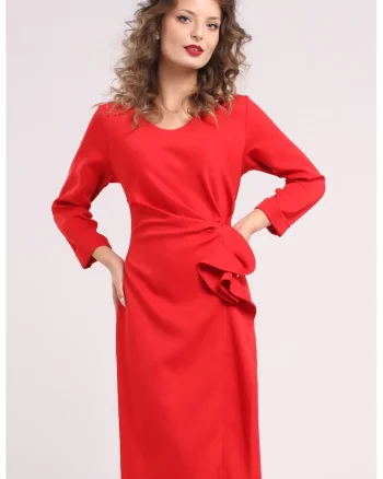 Rochie midi cu franjuri si volane, Rosu