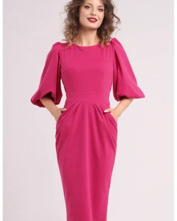 Rochie cu croiala creion si maneci bufante, Fucsia