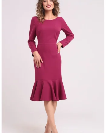 Rochie midi cu terminatie cu volane, Roz zmeuriu