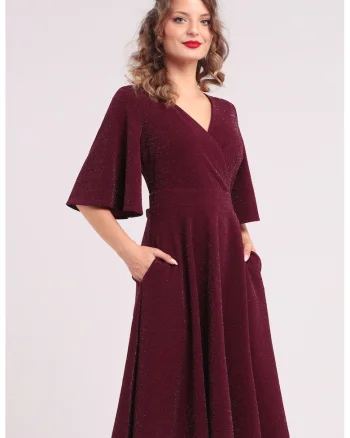 Rochie evazata cu maneci clopot, Visiniu