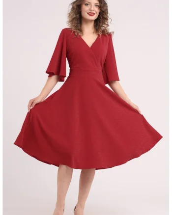 Rochie evazata cu maneci clopot, Rosu