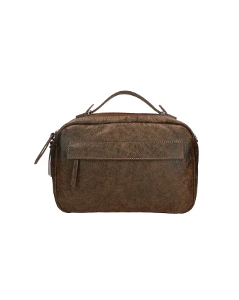 Geanta unisex din piele cu maner si aspect deteriorat, Caramel