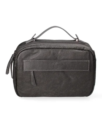 Geanta unisex din piele cu maner si aspect deteriorat, Negru