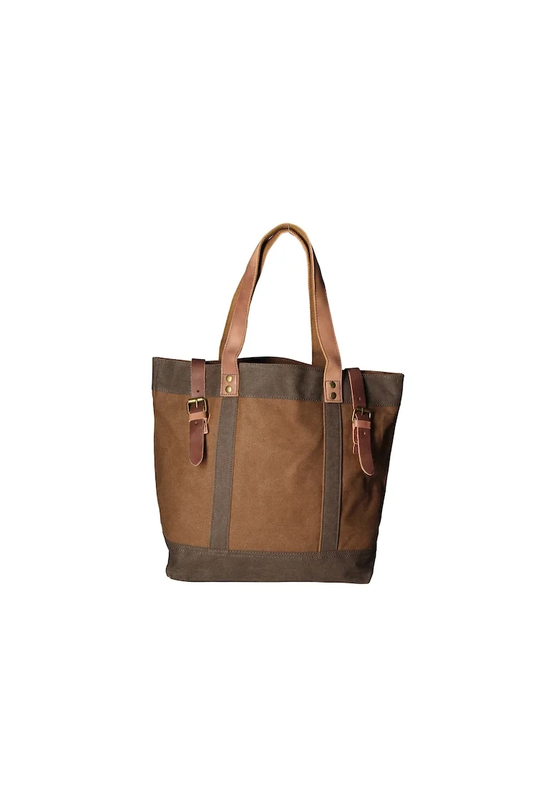 Geanta de umar cu model unisex si garnituri din piele, Maro taupe
