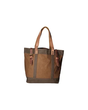 Geanta de umar cu model unisex si garnituri din piele, Maro taupe