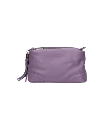 Geanta de piele cu bareta de umar si canaf, Violet