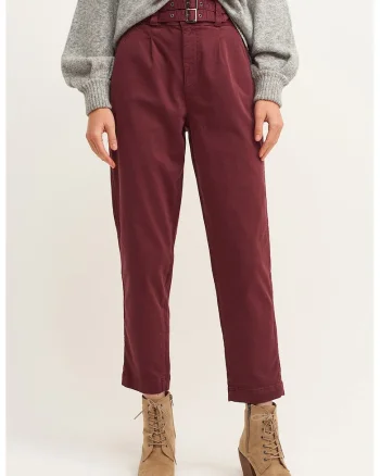 Pantaloni capri cu talie inalta, Rosu inchis