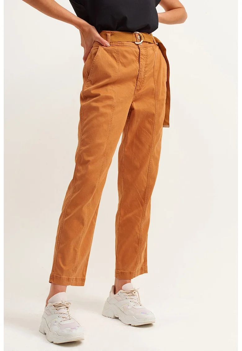 Pantaloni din amestec de lyocell cu curea, Portocaliu mandarina