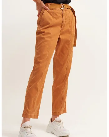 Pantaloni din amestec de lyocell cu curea, Portocaliu mandarina