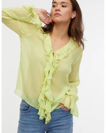Bluza cu volane si decolteu in V, Verde lime