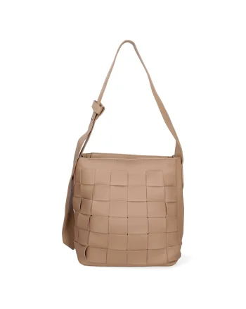 Geanta de piele ecologica cu design patchwork, Maro