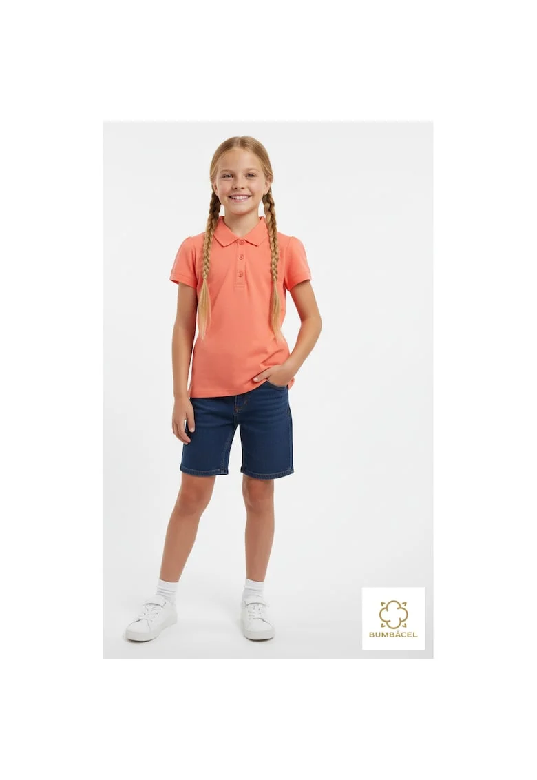 Tricou polo cu maneca scurta din bumbac pentru fete, Portocaliu