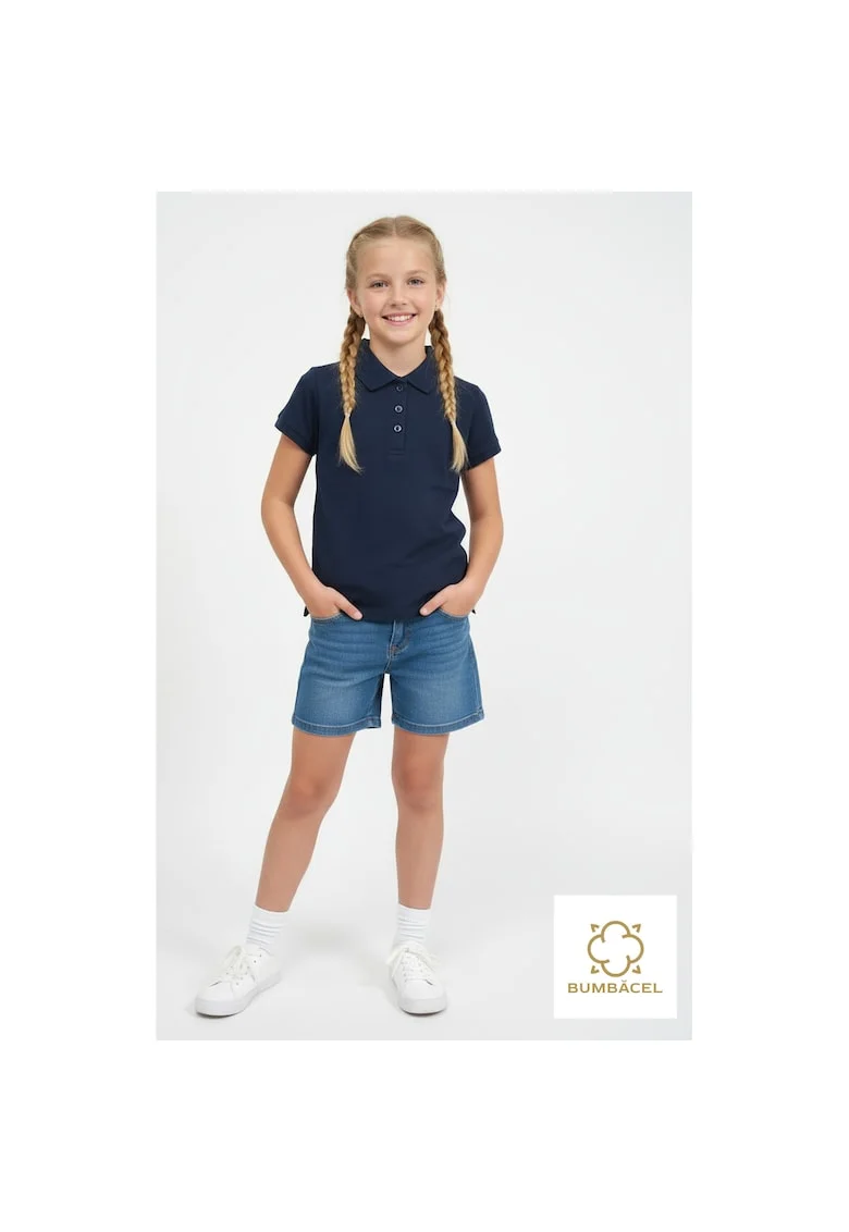 Tricou polo cu maneca scurta din bumbac pentru fete, Albastru