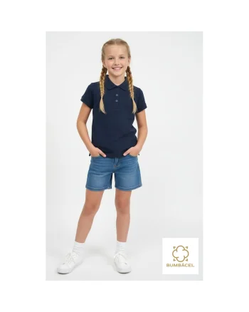Tricou polo cu maneca scurta din bumbac pentru fete, Albastru