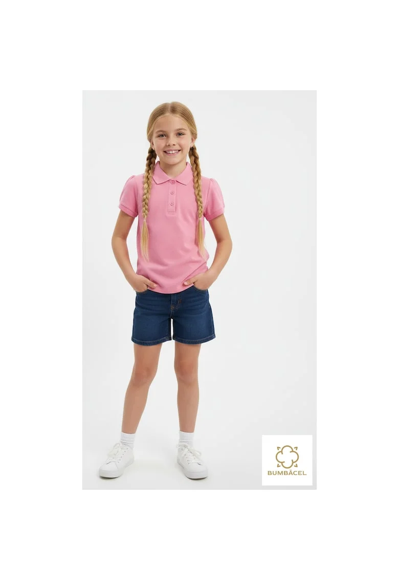 Tricou polo cu maneca scurta din bumbac pentru fete, Roz